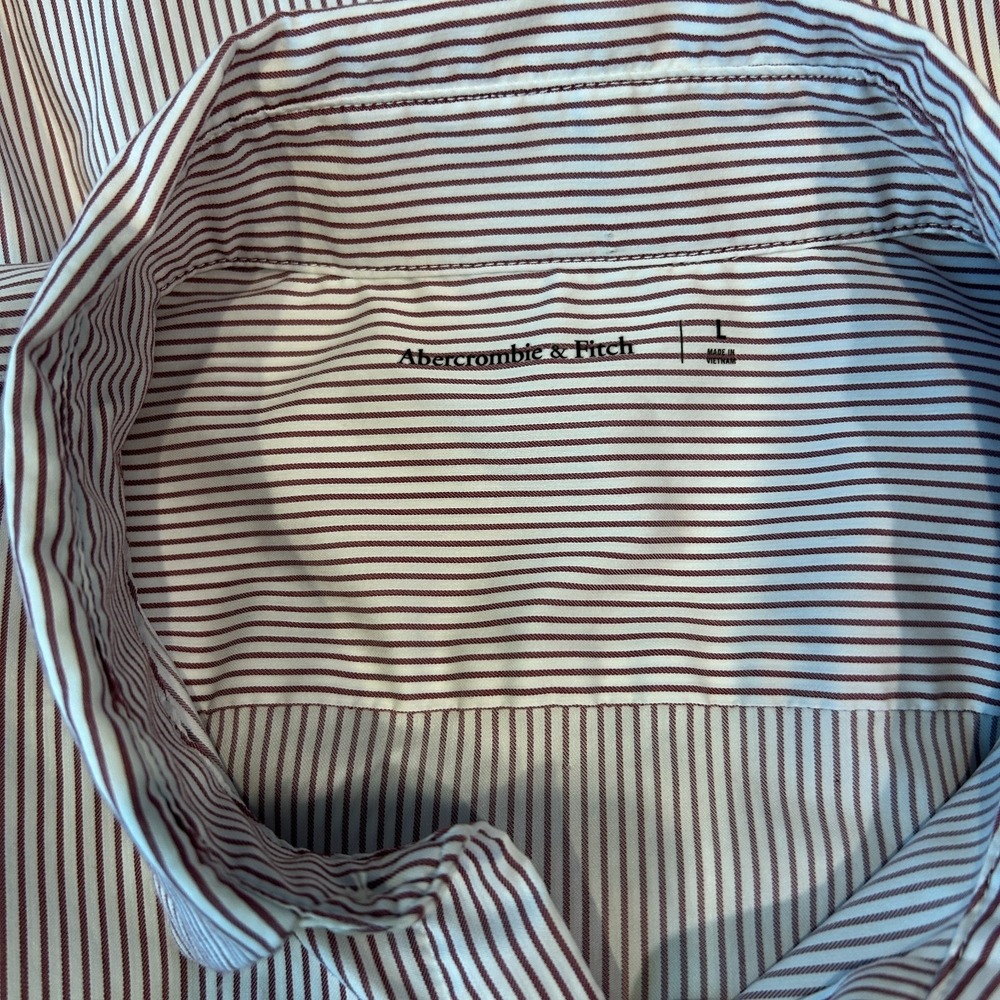 Abercrombie & Fitch Men's Long Sleeve Dress Shirt Large Stretch Purple Stripe - Picture 5 of 6